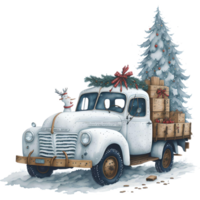 Watercolor Christmas Truck And Snowman PNG Design, Generative AI