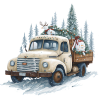 Watercolor Christmas Truck And Snowman PNG Design, Generative AI