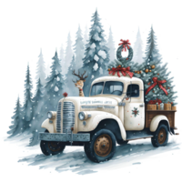 Watercolor Christmas Truck And Snowman PNG Design, Generative AI