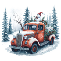 aquarelle Noël un camion et bonhomme de neige png conception, génératif ai