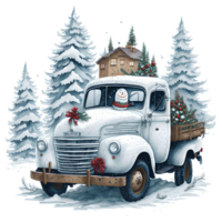 acquerello Natale camion e pupazzo di neve png disegno, generativo ai