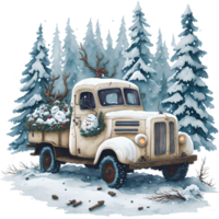 acquerello Natale camion e pupazzo di neve png disegno, generativo ai