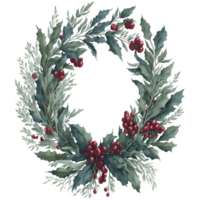 Watercolor Christmas Wreath PNG Design, Generative AI