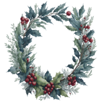 Watercolor Christmas Wreath PNG Design, Generative AI