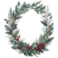 Watercolor Christmas Wreath PNG Design, Generative AI