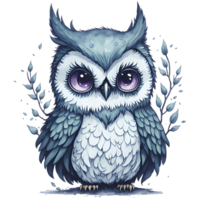 Watercolor Cute Chibi Owl PNG Design, Generative AI