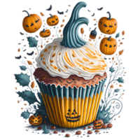 Watercolor Cupcake and Halloween Pumpkin PNG Design, generative ai