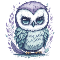 Watercolor Cute Chibi Owl PNG Design, Generative AI