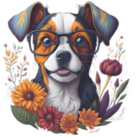 Watercolor Cute Dog With Glass PNG Design, Generative AI