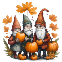 waterverf schattig herfst kabouters PNG ontwerp, generatief ai