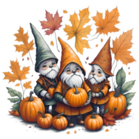 Watercolor Cute Autumn Gnomes PNG Design, Generative AI