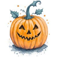 Watercolor Cute Halloween Pumpkin PNG Design, Generative AI