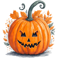 Watercolor Cute Halloween Pumpkin PNG Design, Generative AI