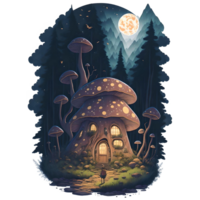 Watercolor Fairy Tale Night House PNG Design, Generative AI