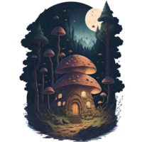 Watercolor Fairy Tale Night House PNG Design, Generative AI