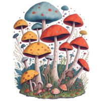 Watercolor Funny Mushrooms PNG Design, Generative AI