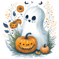 waterverf halloween geesten pompoen PNG ontwerp, generatief ai