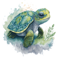 Watercolor Illustration Baby Turtle PNG Design, Generatove AI