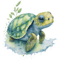 Watercolor Illustration Baby Turtle PNG Design, Generatove AI