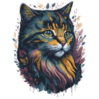 Watercolor Illustration Cat Face PNG Design