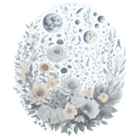 Watercolor Illustration Moon and Flower PNG Design Generative AI