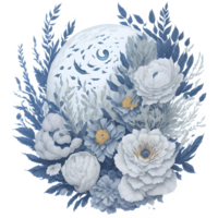 acuarela ilustración Luna y flor png diseño generativo ai