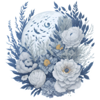 Watercolor Illustration Moon and Flower PNG Design Generative AI