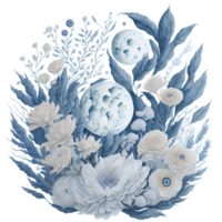 vattenfärg illustration måne och blomma png design generativ ai