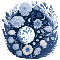 Watercolor Illustration Moon and Flower PNG Design Generative AI