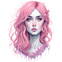 Watercolor Illustration Pink Girl PNG Design, Generative AI