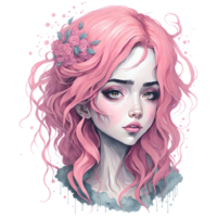 Watercolor Illustration Pink Girl PNG Design, Generative AI