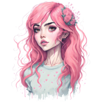 Watercolor Illustration Pink Girl PNG Design, Generative AI