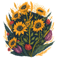 Watercolor Illustration Sunflowers PNG Desing, Generative AI