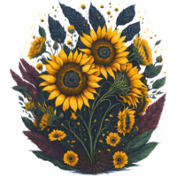 Watercolor Illustration Sunflowers PNG Desing, Generative AI