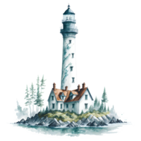 waterverf vuurtoren PNG ontwerp, generatief ai