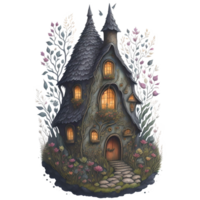 Watercolor Magical Tiny Fairy House PNG Design, Generative AI