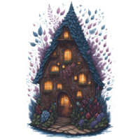 Watercolor Magical Tiny Fairy House PNG Design, Generative AI