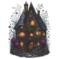 Watercolor Magical Tiny Fairy House PNG Design, Generative AI