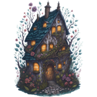 Watercolor Magical Tiny Fairy House PNG Design, Generative AI