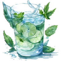 waterverf mojito PNG ontwerp, generatief ai