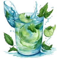 vattenfärg mojito png design, generativ ai