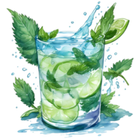 Aquarell Mojito png Design, generativ ai