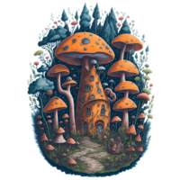 Watercolor Mushroom House PNG Design, Generative AI