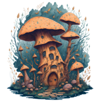 aquarelle champignon maison png conception, génératif ai