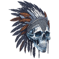 Watercolor Native American Skull PNG Design, Generative AI