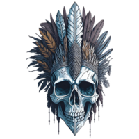 Watercolor Native American Skull PNG Design, Generative AI