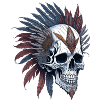 Watercolor Native American Skull PNG Design, Generative AI