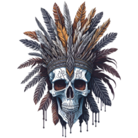 Watercolor Native American Skull PNG Design, Generative AI