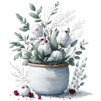 Watercolor New Year Christmas knitted planter PNG Design, Generative AI