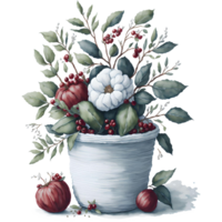 Watercolor New Year Christmas knitted planter PNG Design, Generative AI